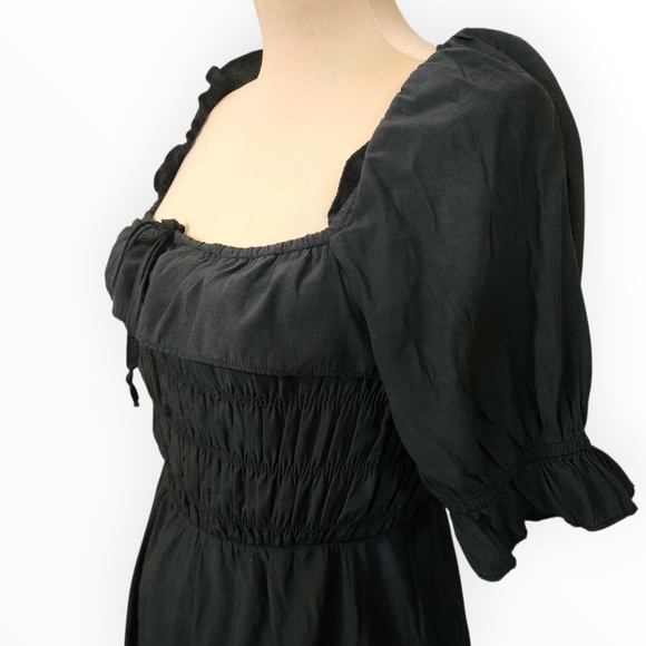 LULUS Nahanni Black Puff Sleeve Smocked Midi Dress - Size M - Picture 10 of 16